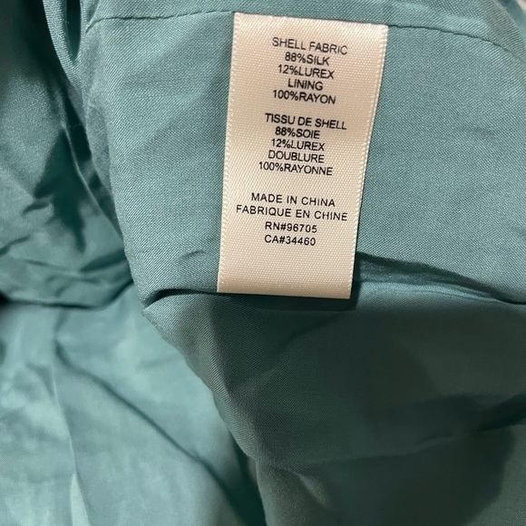 Rebecca Taylor Floral Silk Dress Smocked Waist Metallic Accents Green Size Small - Picture 10 of 10